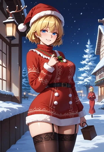 touhou,pyonta,sweater,stockings,Thigh garters  - AI generated anime art