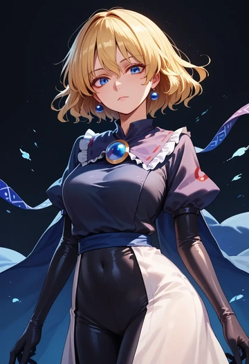 touhou,pyonta,black widow bodysuit,spiderweb cape,leather gloves  - AI generated anime art