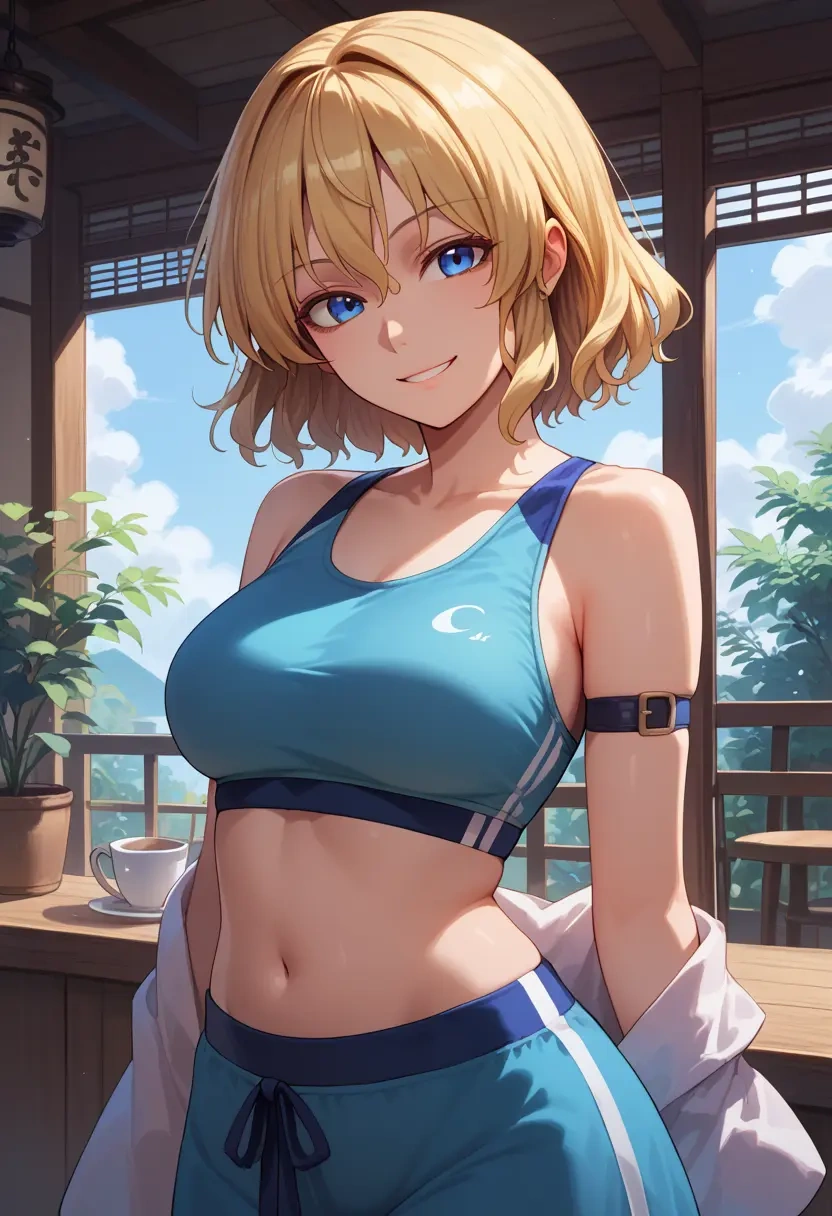 touhou,pyonta,sports bra,wide-leg joggers  - 