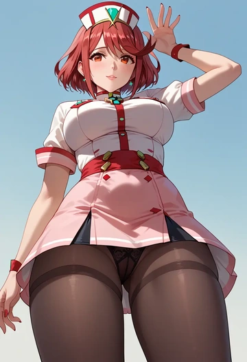 xenoblade_chronicles_(series),pyra_(xenoblade),nurse pantyhose,mini skirt, sexy  - AI generated anime art