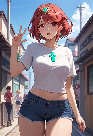 xenoblade_chronicles_(series),pyra_(xenoblade),denim shorts  - AI generated anime art