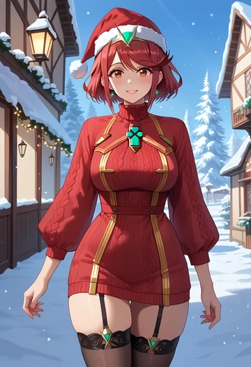 xenoblade_chronicles_(series),pyra_(xenoblade),sweater,stockings,Thigh garters  - AI generated anime art