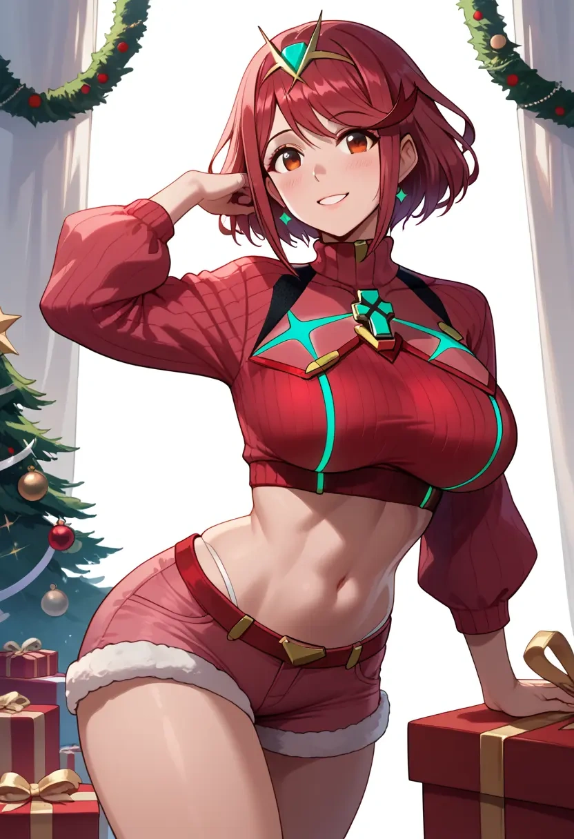 xenoblade_chronicles_(series),pyra_(xenoblade),Christmas,red velvet shorts,turtleneck sweater  - 