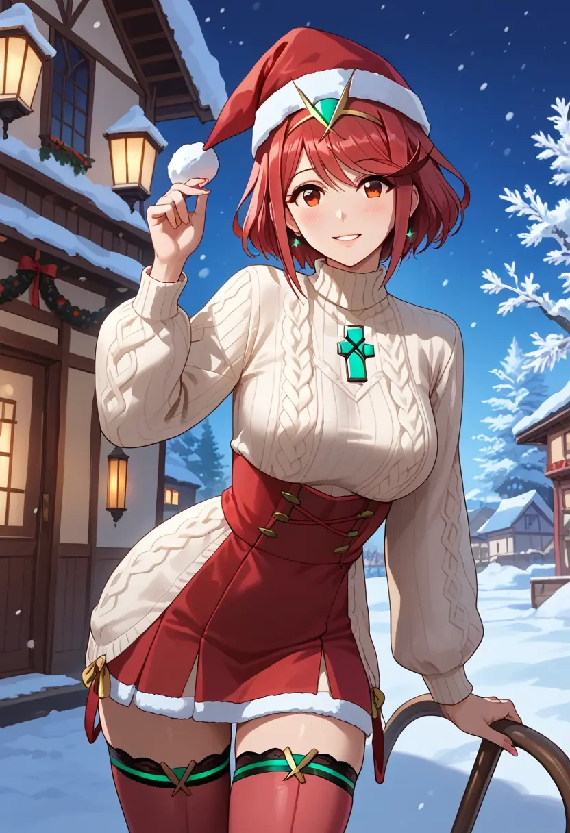 xenoblade_chronicles_(series),pyra_(xenoblade),Christmas,sweater dress,stockings  - 