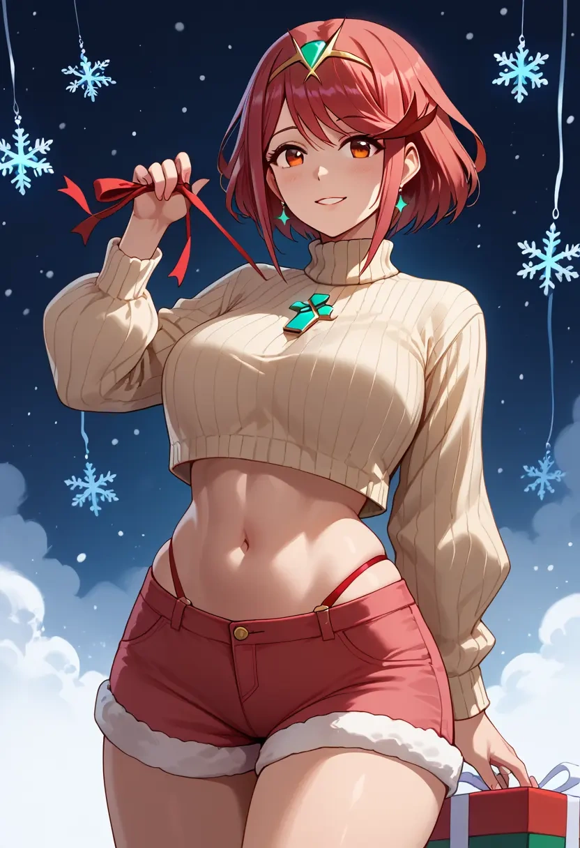 xenoblade_chronicles_(series),pyra_(xenoblade),Christmas,red velvet shorts,turtleneck sweater  - 