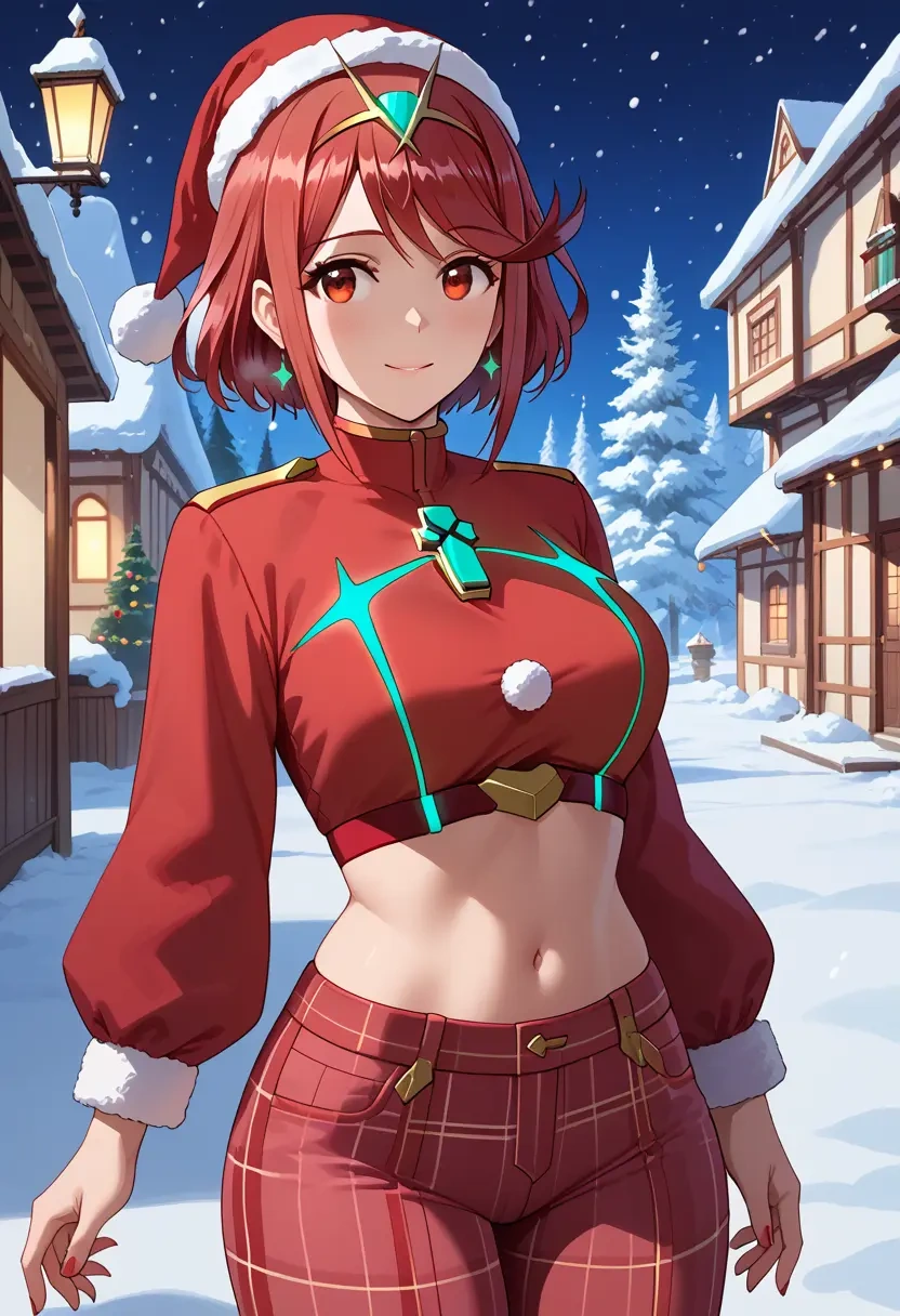 xenoblade_chronicles_(series),pyra_(xenoblade),Christmas,plaid trousers  - 