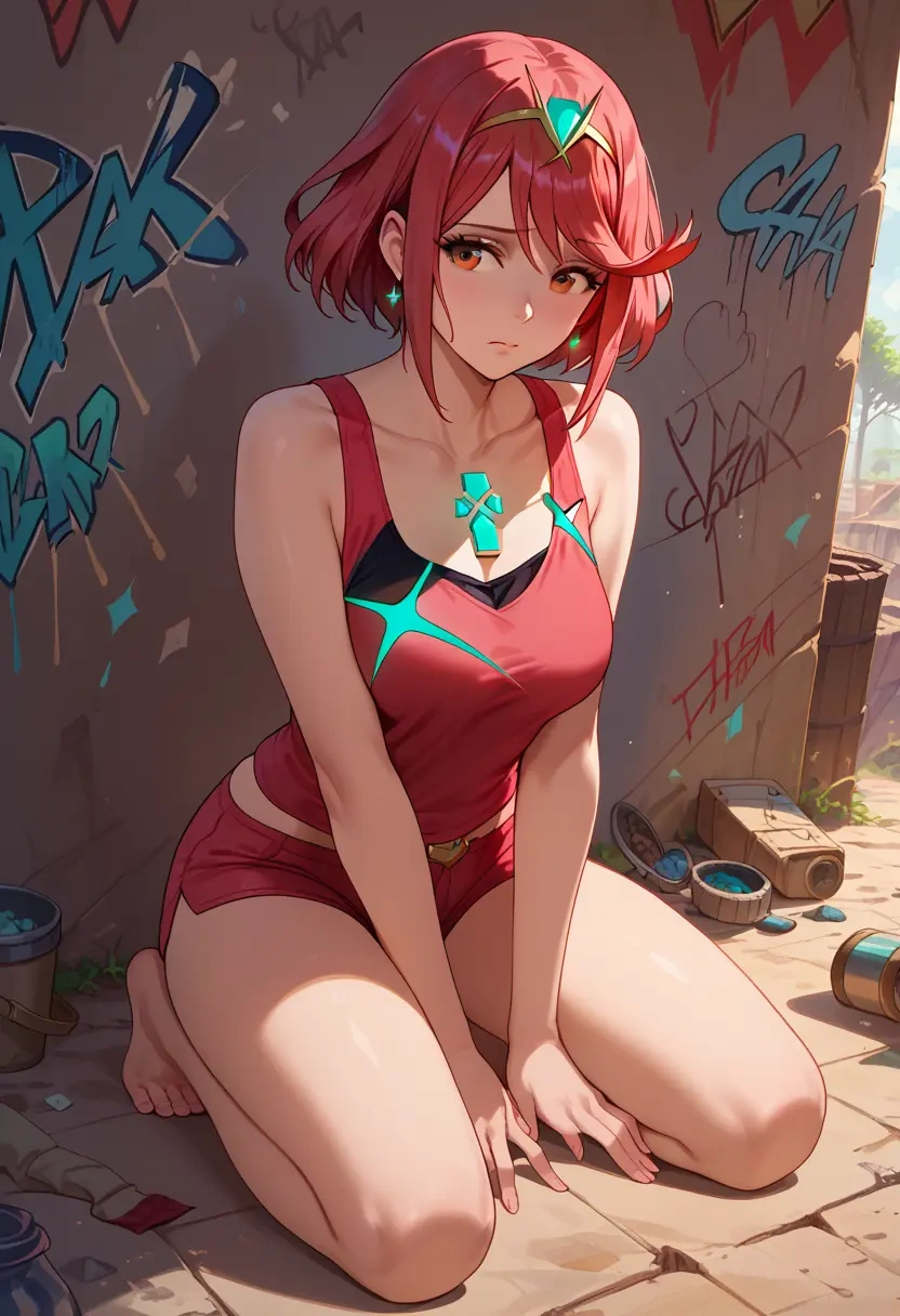 xenoblade_chronicles_(series),pyra_(xenoblade),abstract graffiti tank,dolphin shorts  - 