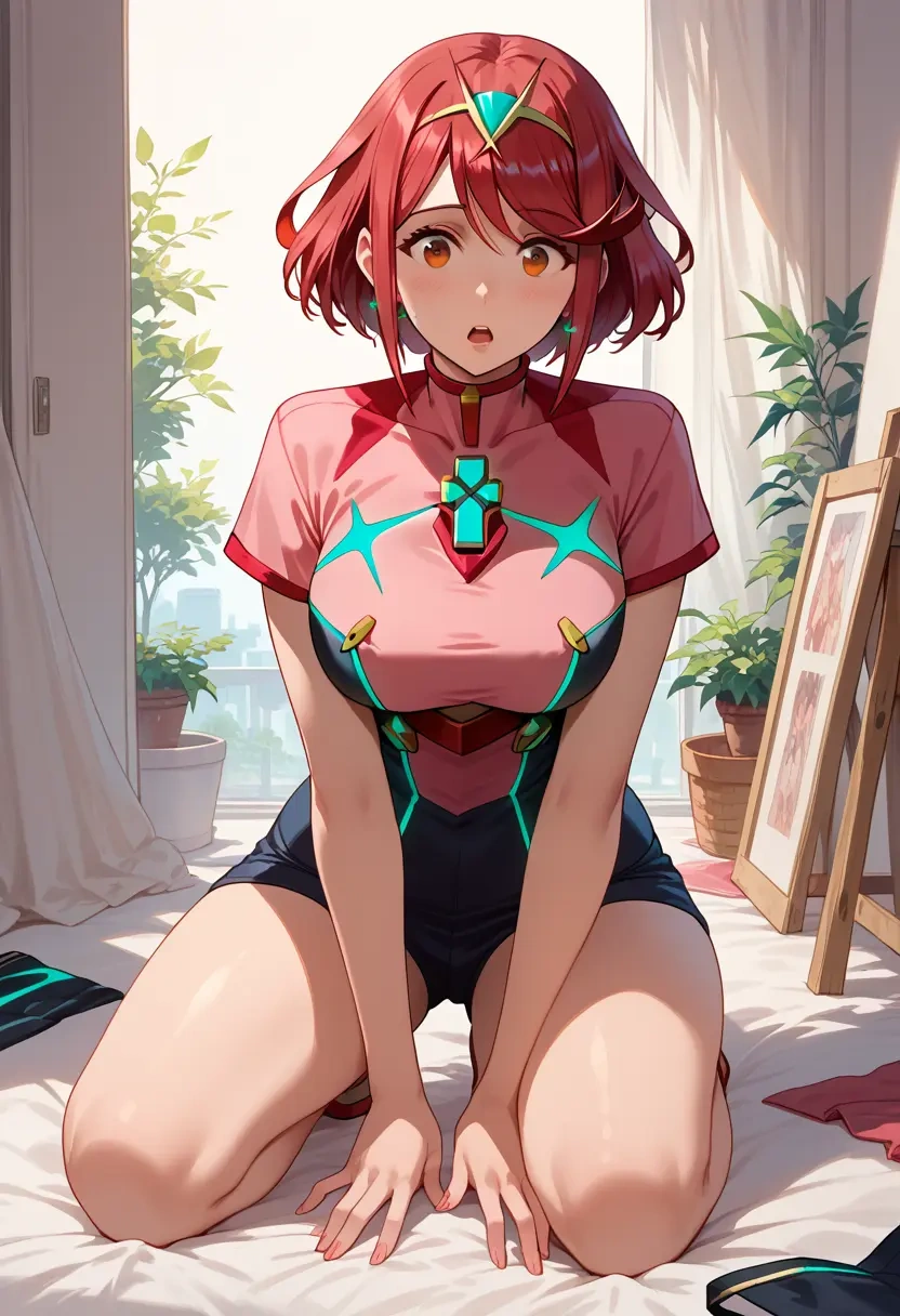 xenoblade_chronicles_(series),pyra_(xenoblade),pop art shirt,dolphin shorts  - 