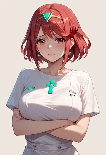 xenoblade_chronicles_(series),pyra_(xenoblade),calligraphy print shirt,dolphin shorts  - AI generated anime art