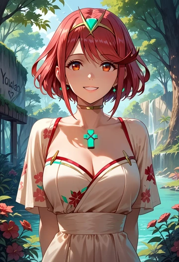 xenoblade_chronicles_(series),pyra_(xenoblade),floral graffiti blouse,dolphin shorts  - AI generated anime art