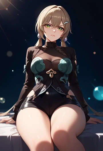 star rail,qingque,leather,shorts  - AI generated anime art