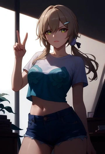 star rail,qingque,denim shorts  - AI generated anime art