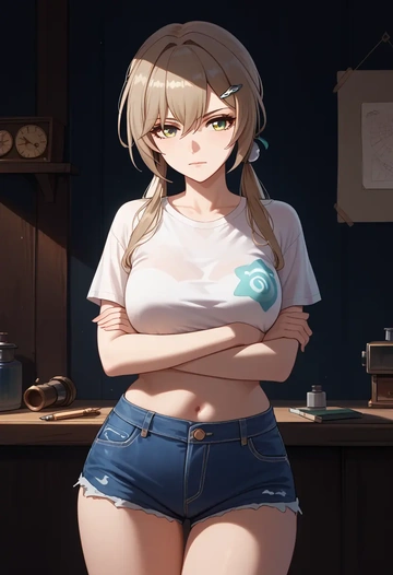 star rail,qingque,denim shorts  - AI generated anime art