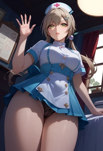 star rail,qingque,nurse pantyhose,mini skirt, sexy  - AI generated anime art