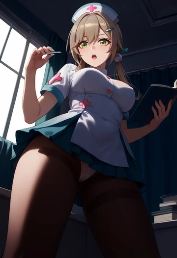 star rail,qingque,nurse pantyhose,mini skirt, sexy  - AI generated anime art