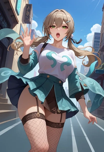 star rail,qingque,mini skirt, stockings  - AI generated anime art