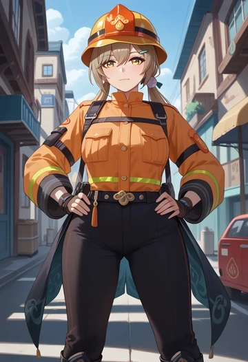 star rail,qingque,firefighter  - AI generated anime art