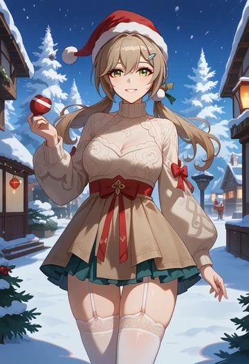 star rail,qingque,sweater,stockings,Thigh garters  - AI generated anime art