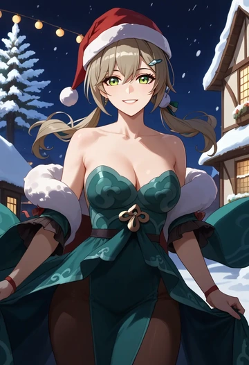 star rail,qingque,Christmas,dress  - AI generated anime art