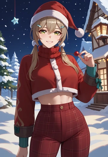 star rail,qingque,Christmas,plaid trousers  - AI generated anime art