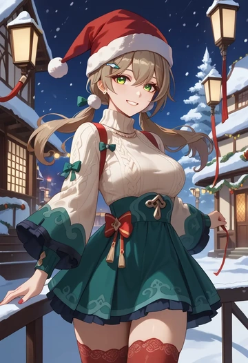 star rail,qingque,Christmas,sweater dress,stockings  - AI generated anime art