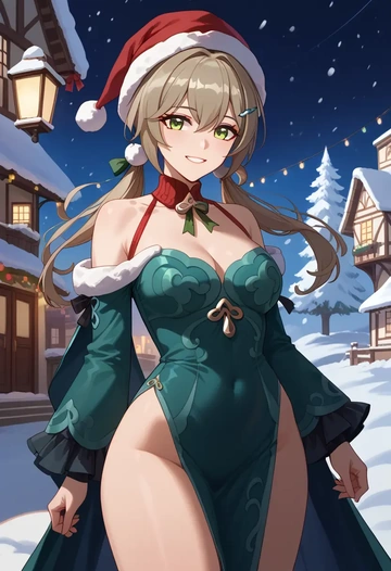 star rail,qingque,Christmas,dress  - AI generated anime art