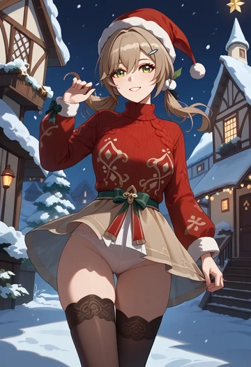 star rail,qingque,sweater,stockings,Thigh garters  - AI generated anime art