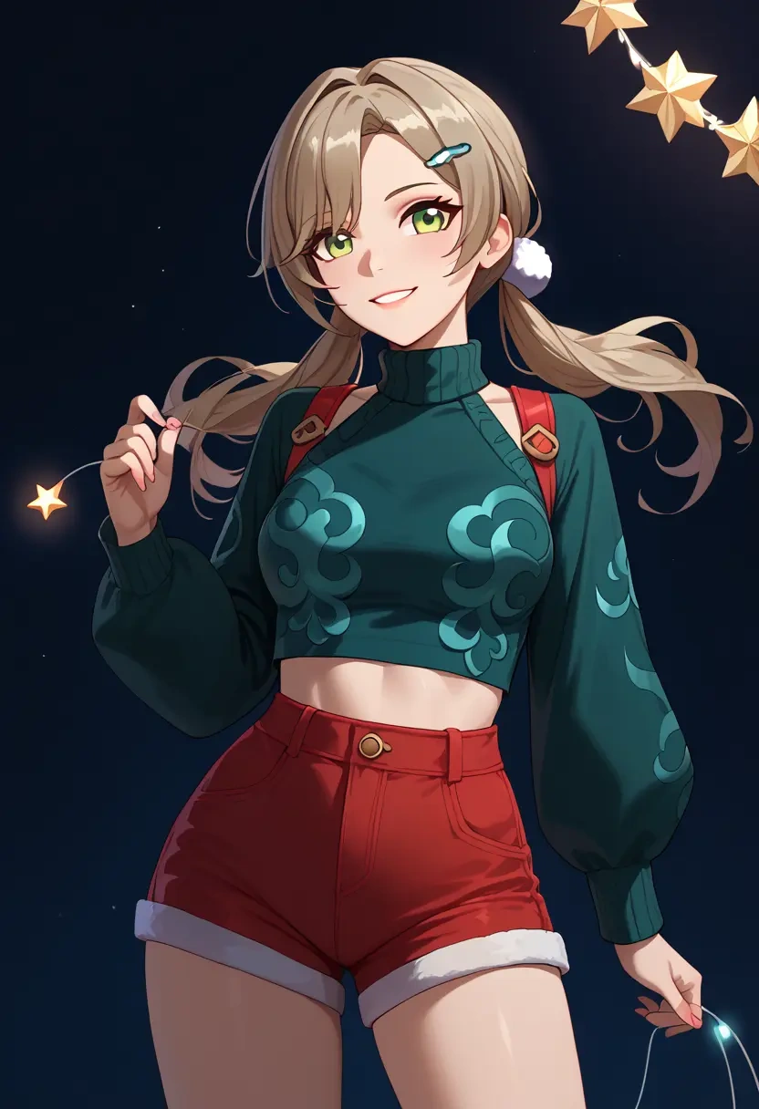 star rail,qingque,Christmas,red velvet shorts  - 