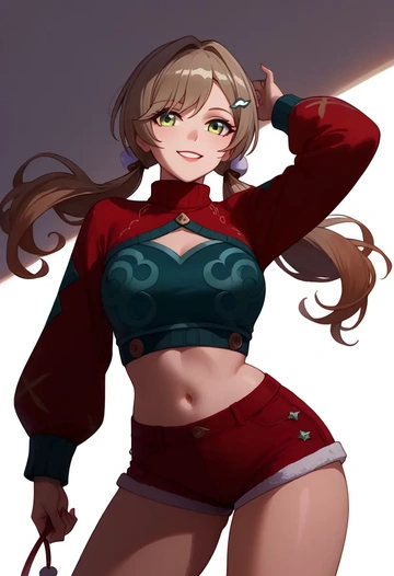 star rail,qingque,Christmas,red velvet shorts  - AI generated anime art