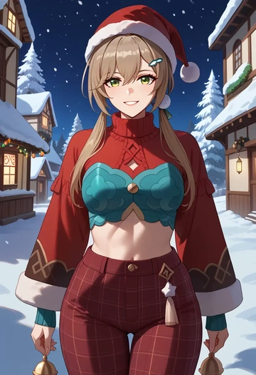 star rail,qingque,Christmas,plaid trousers  - AI generated anime art