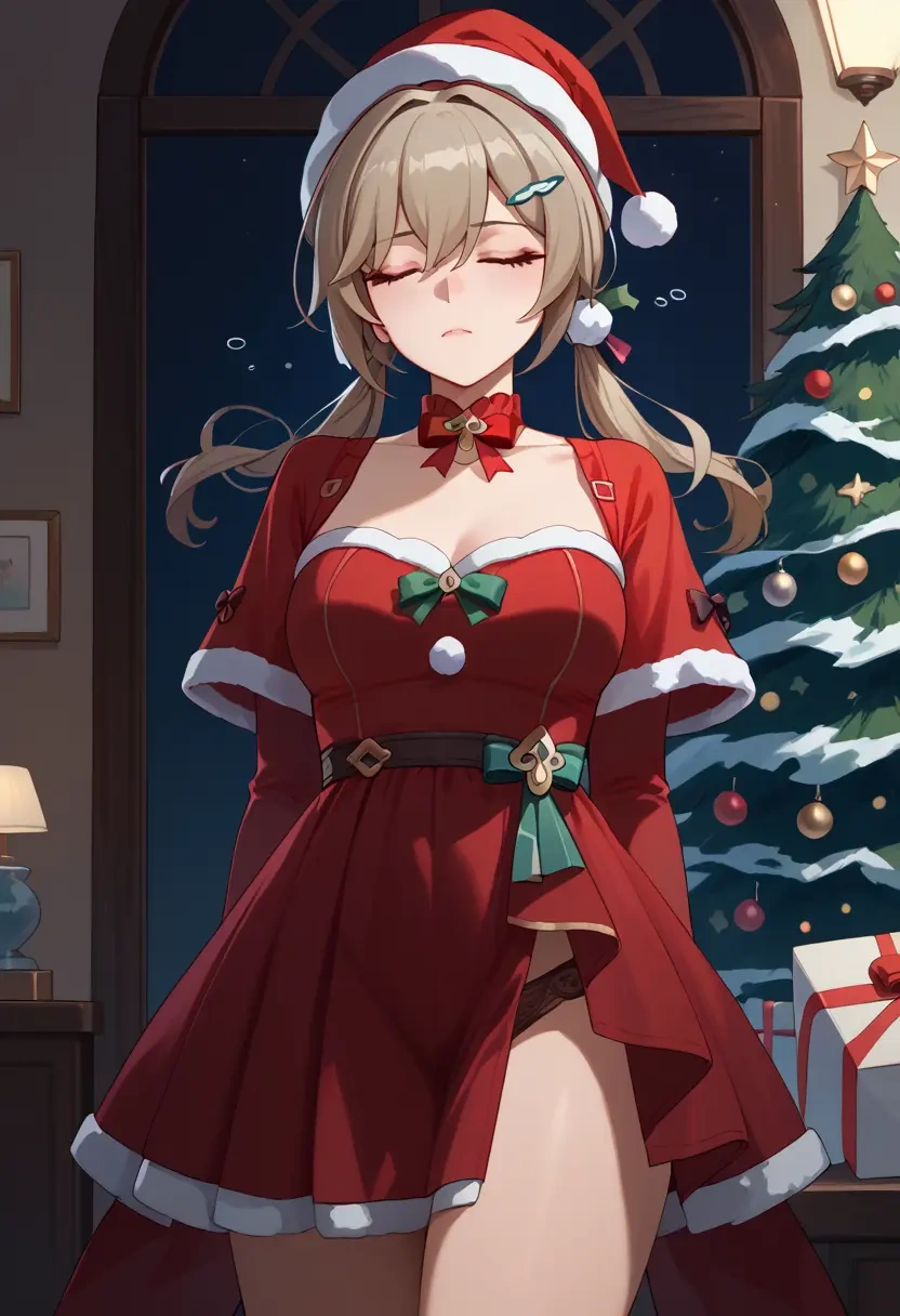 star rail,qingque,Christmas,red velvet dress  - 