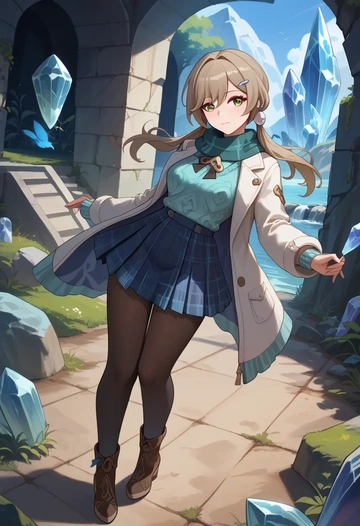 star rail,qingque,winter,student uniform,down jacket  - AI generated anime art