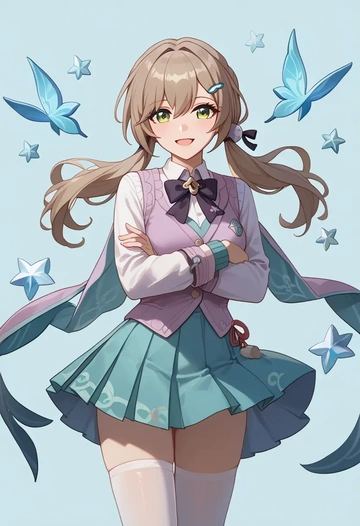 star rail,qingque,spring,student uniform,vest  - AI generated anime art