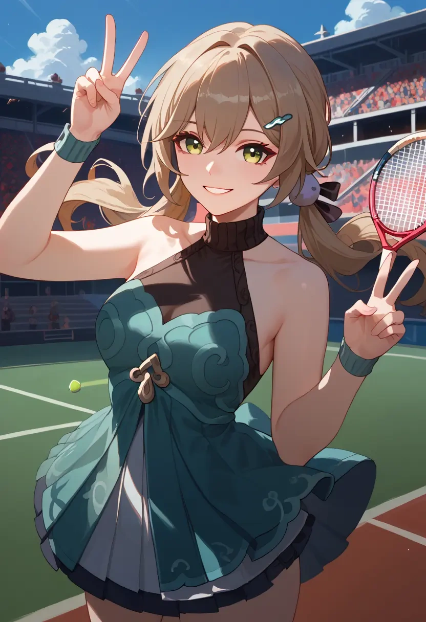 star rail,qingque,tennis dress,visor,trainers  - 