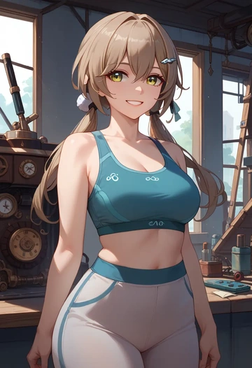 star rail,qingque,sports bra,high-waisted leggings  - AI generated anime art