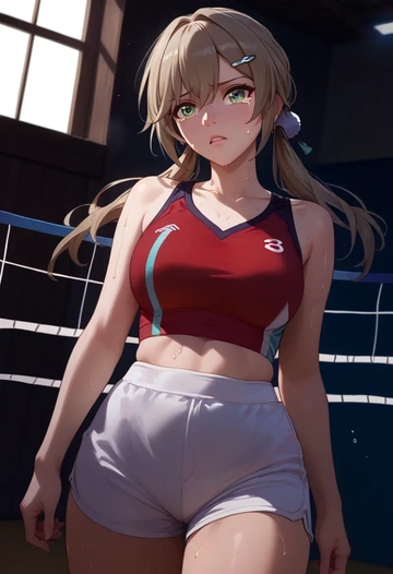 star rail,qingque,volleyball uniform  - AI generated anime art