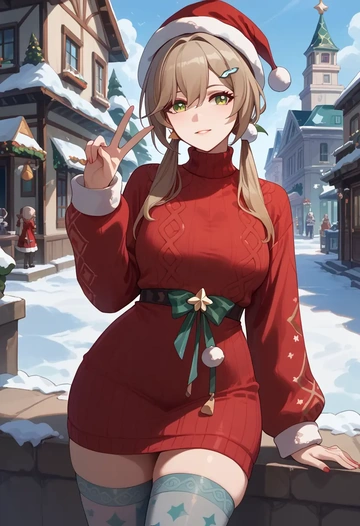 star rail,qingque,Christmas,sweater dress,stockings  - AI generated anime art