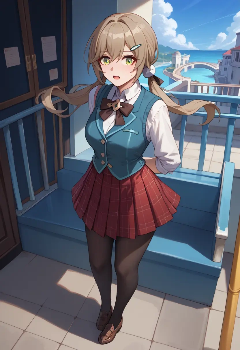 star rail,qingque,winter,student uniform,vest  - 