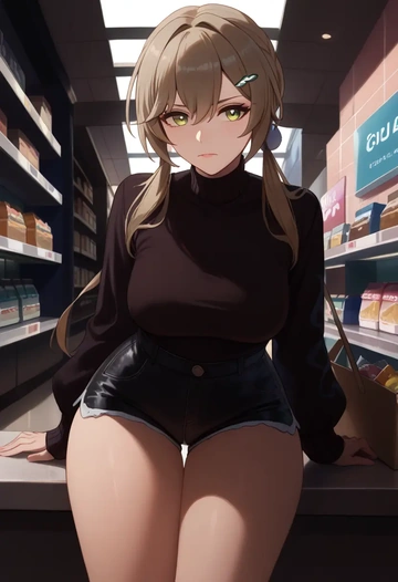 star rail,qingque,leather,shorts  - AI generated anime art