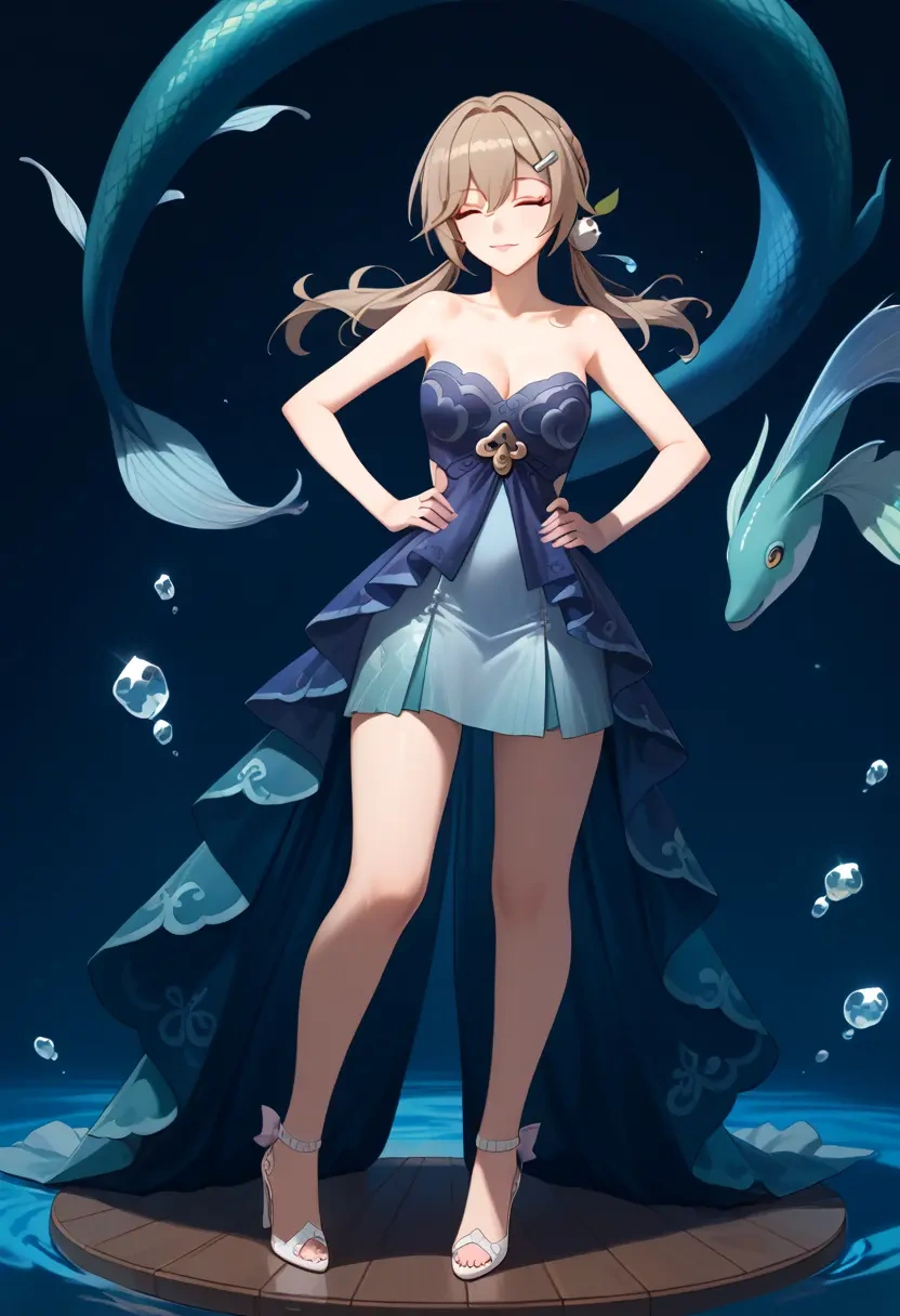 star rail,qingque,gown,strapless,mermaid silhouette  - 