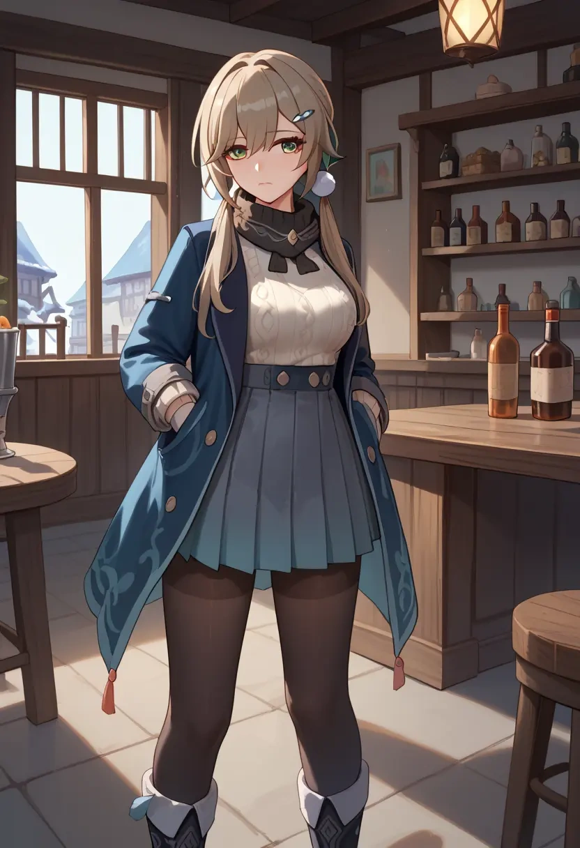 star rail,qingque,winter,student uniform,puffer coat  - 