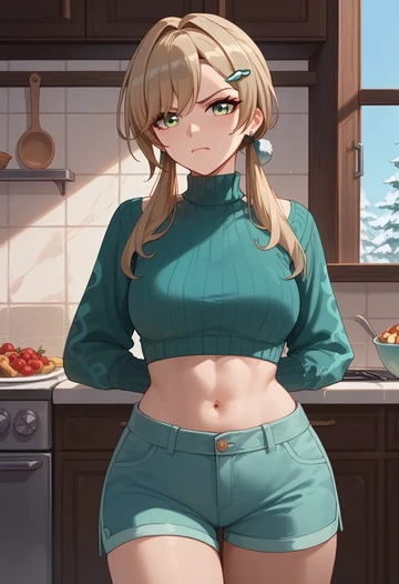 star rail,qingque,red velvet shorts  - AI generated anime art