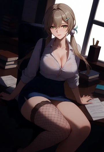 star rail,qingque,secretary,panties  - AI generated anime art