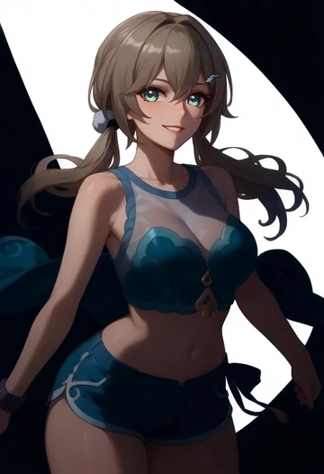 star rail,qingque,crop top, shorts  - AI generated anime art