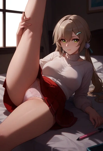 star rail,qingque,mini skirt,panties,spread legs,one leg up,sexy  - AI generated anime art