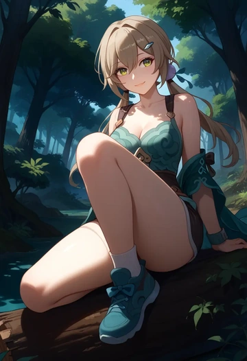 star rail,qingque,sitting,forest  - AI generated anime art