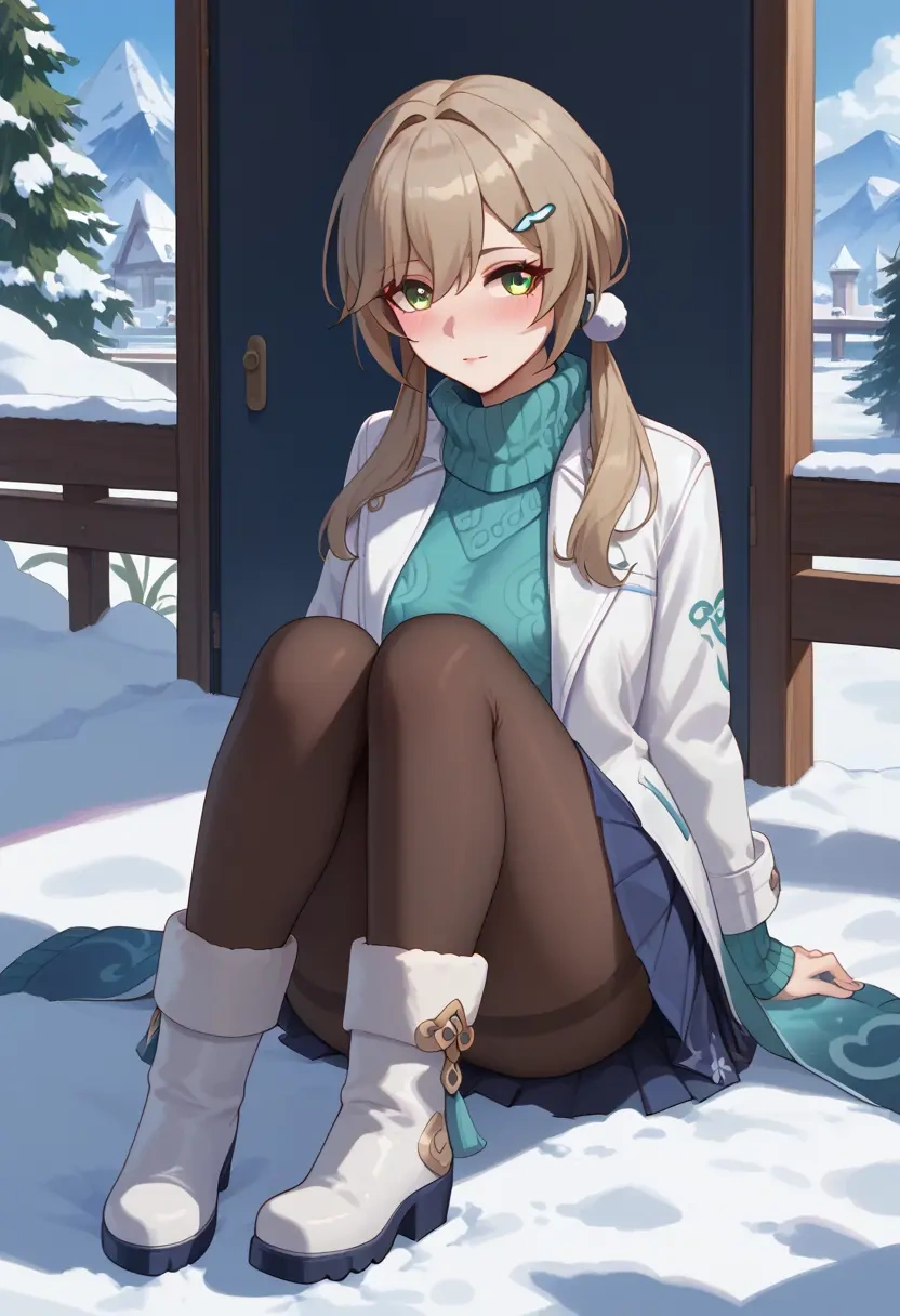 star rail,qingque,winter,student uniform,puffer jacket  - 