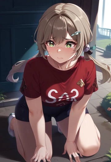 star rail,qingque,running shirt,shorts,sneakers  - AI generated anime art