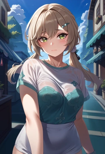 star rail,qingque,running shirt,shorts,sneakers  - AI generated anime art