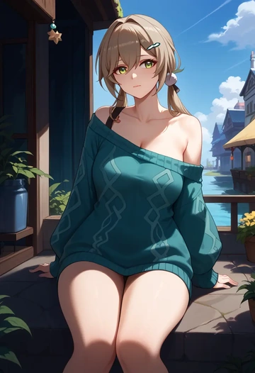 star rail,qingque,off-shoulder,sweater  - AI generated anime art